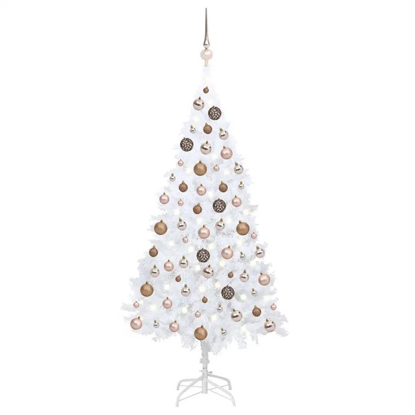 Weihnachtsbaum KüNstlich 150 Cm Weiß Mit Beleuchtung Und Kugeln-image