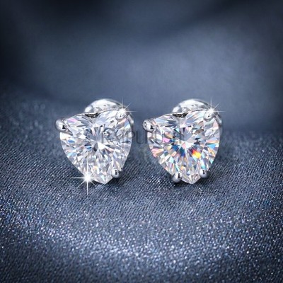 Heart Cut VVS Moissanite Stud Earrings 14K Gold Plated 925 Silver for Women