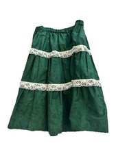 Vtg 70s Handmade Western Square Dance Green White Lace Trim Full Skirt
