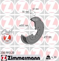 2X Zimmermann Bremstrommel 230.1913.20 FüR Alfa Romeo Passend FüR Fiat Lancia
