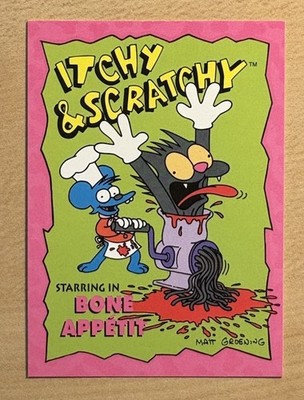 The Simpsons Itchy & Scratchy 1993 Skybox Card #I1, NM-MT Bone Apetit