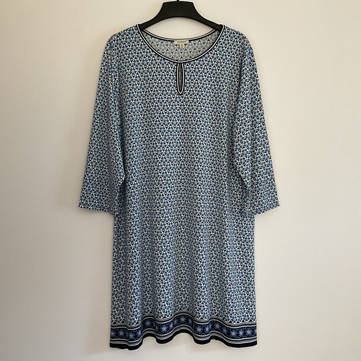 Max Studio Women Dress Plus Size 3X Blue White Floral 3/4 Sleeves - Main Image