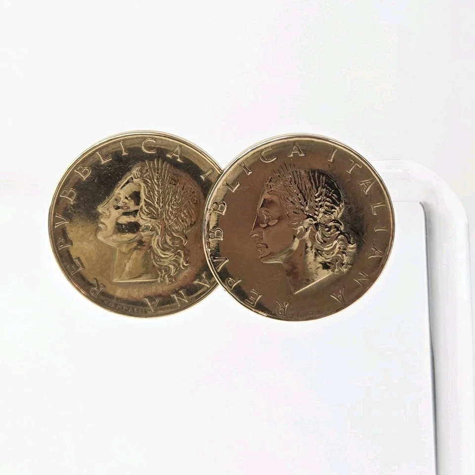 Vintage Milor 14k Yellow Gold BEZEL & BACKS '79 '81 Lira Coin Earrings 9g READ!! - Image 4 of 4