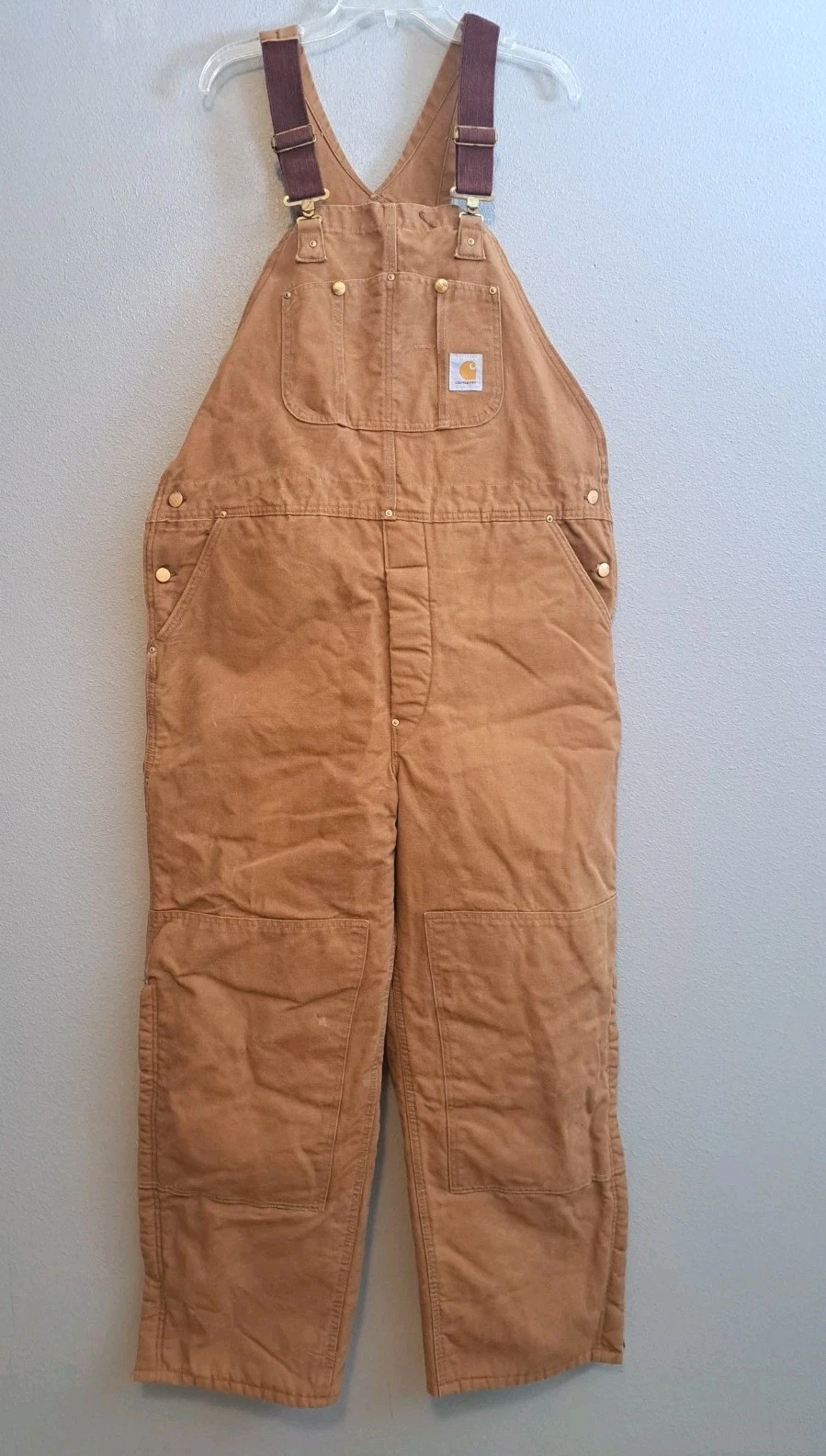 Carhartt Mens Bib Overalls 44X 32 Duck Canvas Double Knee Quilted Insulation