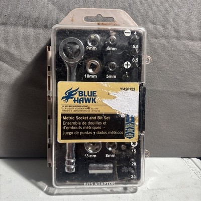 Blue Hawk Metric Socket and Bit 24 Piece Set 1/4'' Drive Quick Release Ratchet