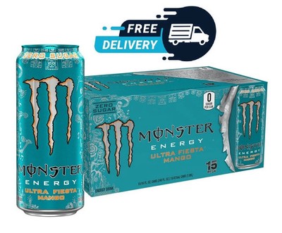 Monster Energy Ultra Fiesta Mango, Sugar Free Energy Drink 16 Ounce (Pack of 15)