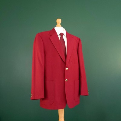 Brook Taverner Wollmischung Blazer Herren 42 S Regular Rot Gold Knopf Gefüttert Patch