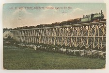 1920 Oakland, California up-to-date, of hauling logs to Mill railroad Bridge