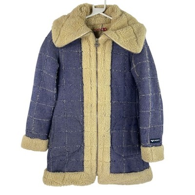 Vintage Y2K Quiksilver Roxy Denim Blue Beige Sherpa Women's Coat Jacket | Medium