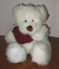 Russ Berrie White Teddy Bear Stuffed Plush Bear Hugs Red Heart 7 In. W/ Tag
