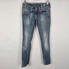 Miss Me Jeans Women's 26 Blue Skinny Distressed Mid-Rise