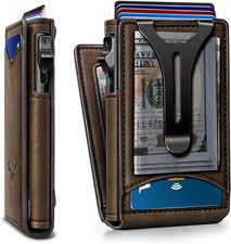 Men Wallet Magnetic Metal Wallet Money Clip 9Cards Pop Up Leather RFID Blocking