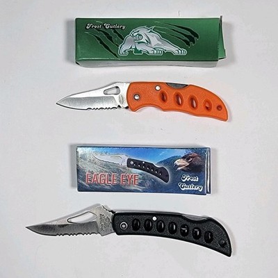 Frost Cutlery Black Cat & Eagle Eye Folding Knives Lot of 2 Stainless Steel