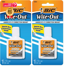 BIC Wite-Out Correction Fluid, White, 20mL Quick 1 Count Pack of 2 , White