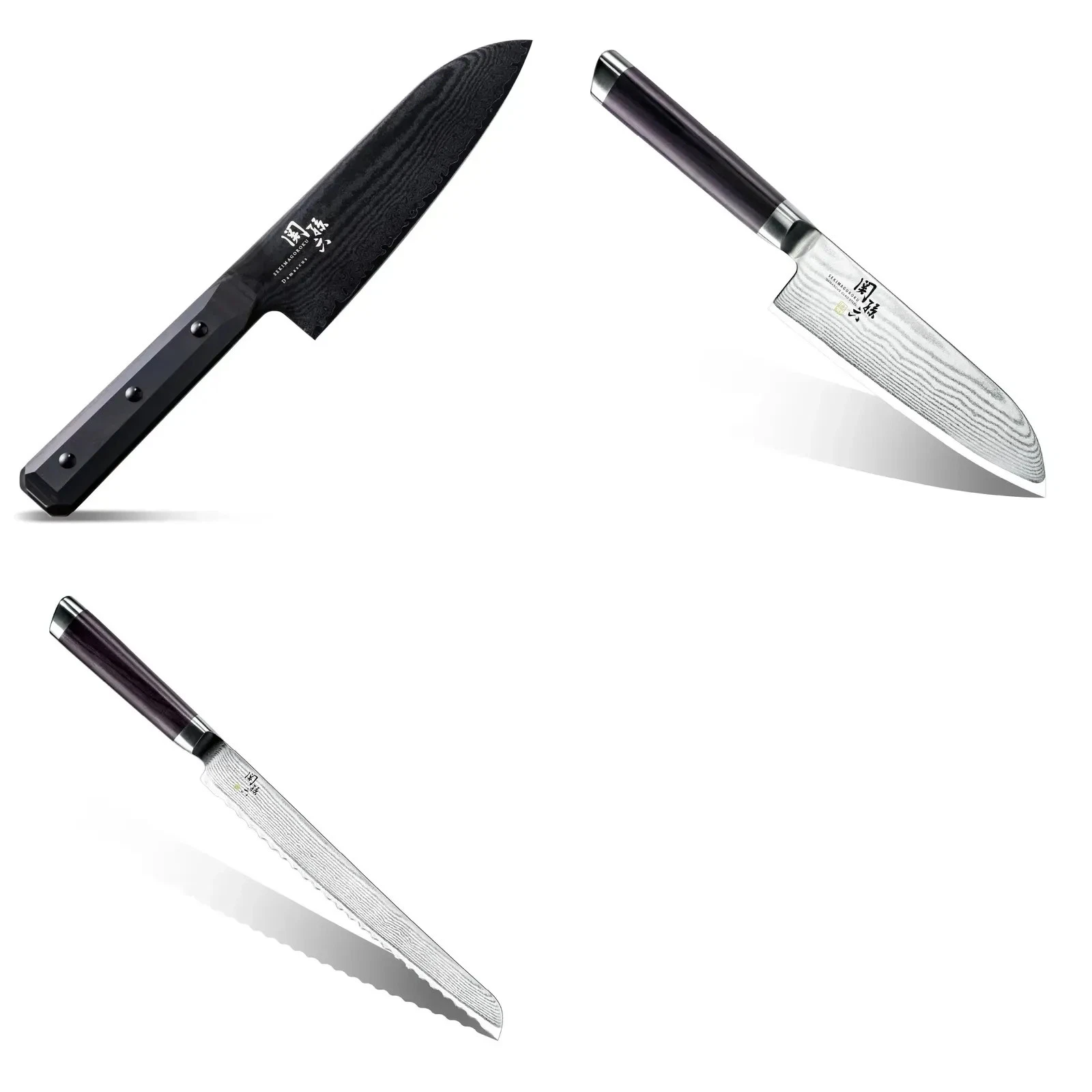 Kai Seki Magoroku Damascus Knives Set, Santoku & Bread Knife, Made in Japan
Opens in a new window or