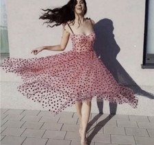 Betsey Johnson Heart Pink Bustier Corset Tulle Midi Dress 4 #0041