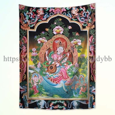 The Radiant Devi Sarasvati In Her Elements Tibetan thangka tapestry cloth poster