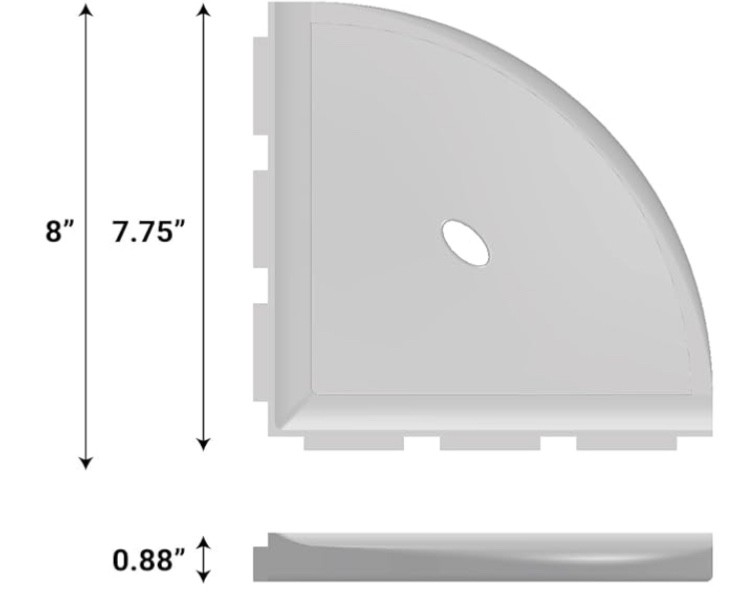 Questech 8 Inch Corner Shower Shelf, Bright White Polish - NEW w/o box
