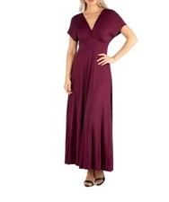 24seven Comfort Apparel Plus Size Empire Waist V-neck Maxi Dress -Wine 1X NWT