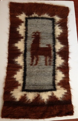 RARE! Vtg 100% Lama Llama Wool Hand Woven Tapestry Throw Llama Design