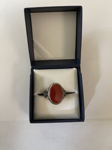 Men Ring STERLING SILVER 925 Natural  Red AGATE AQEEQ Size 12. - Picture 1 of 3