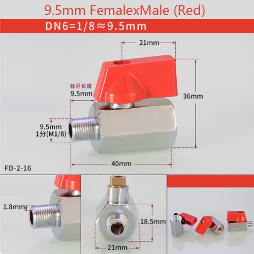 Mini Ball Valve 9.5/12.7/16.5/20mm Male/Female Air Gas Water Fuel Brass Shut Off - Picture 15 of 34