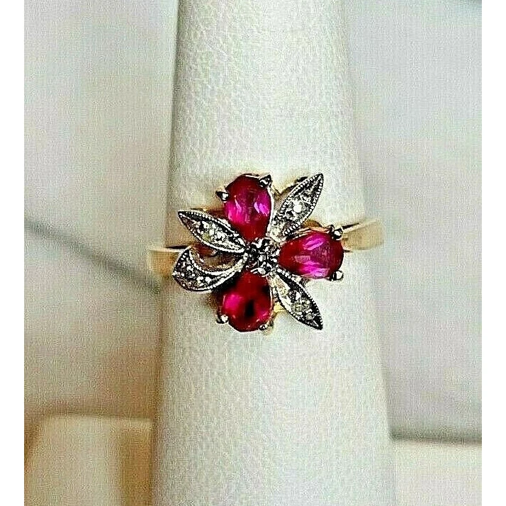 LINDO ANILLO ORO AMARILLO TOPACIO ROSA Y DIAMANTE FLOR TALLA 5.25 CIELO Foto 4 de 4