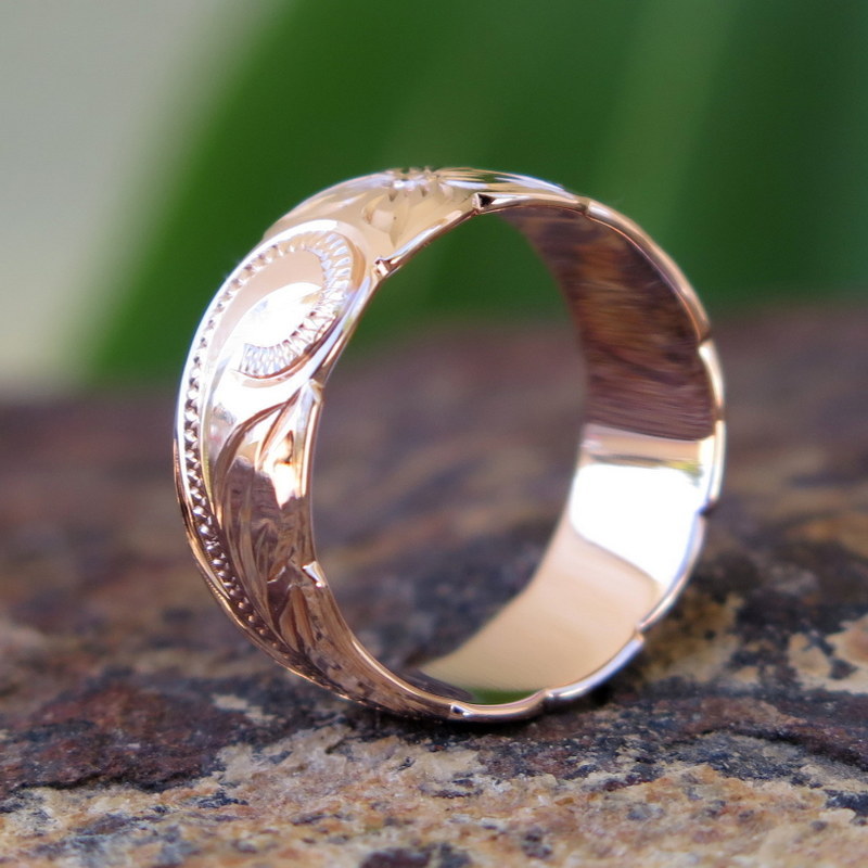 Hawaiian Silver Pink Gold Scroll Flower Cutout Edge Wedding Ring