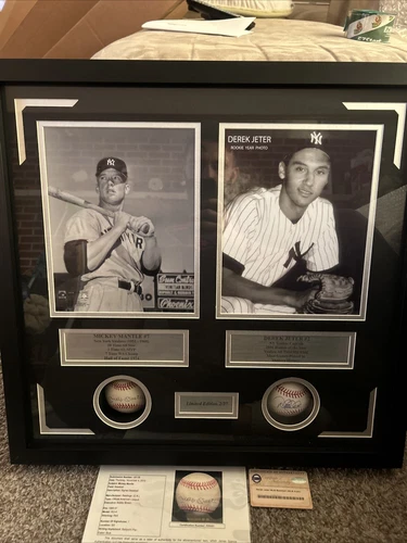 Mickey Mantle Derek Jeter Dual Signed Baseballs Shadow Box Limited Edition 2/27
