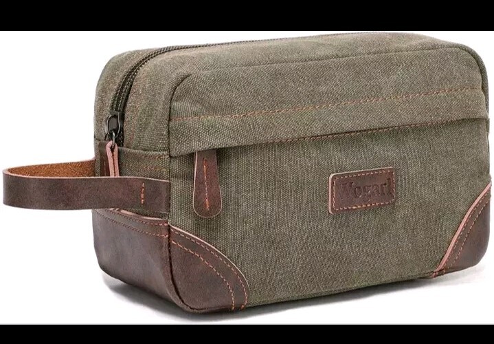 Toiletry Bag for Men, Leather and Canvas Travel Toiletry Bag Kit Shaving-image