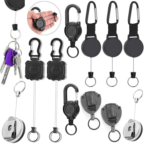 Retractable Reel Clip Badge Holder ID Card Key Ring Carabiner Keychain Name Tag - Picture 4 of 46