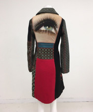 Desigual Ladies Designer Coat Black Size Eu 36 Uk 10 Vintage Eye On Back Rrp£450