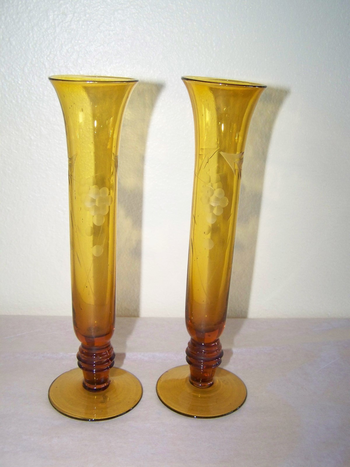 Vintage Etched Glass Matching Vases eBay