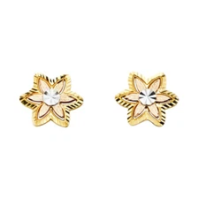 Ioka - 14K Tri Color Gold Flower Post Push Back Earrings