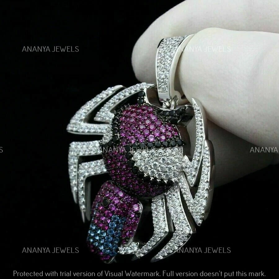 925 Sterling Silver 4 Ct Round Cut Lab-Created Purple Amethyst SPIDERMAN Pendant - Image 2 of 4