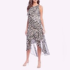 NWT Eliza J Tiered Chiffon Leopard Print High-Low Cocktail Dress 8