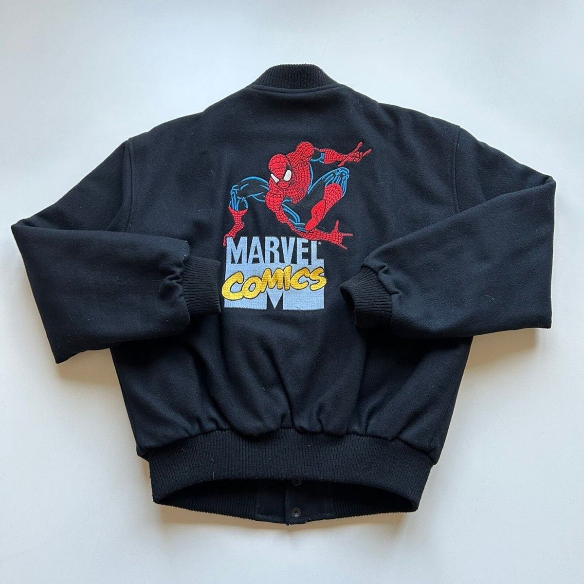 Vintage 1990s Spider-Man Embroidered Marvel Comics Jacket Black