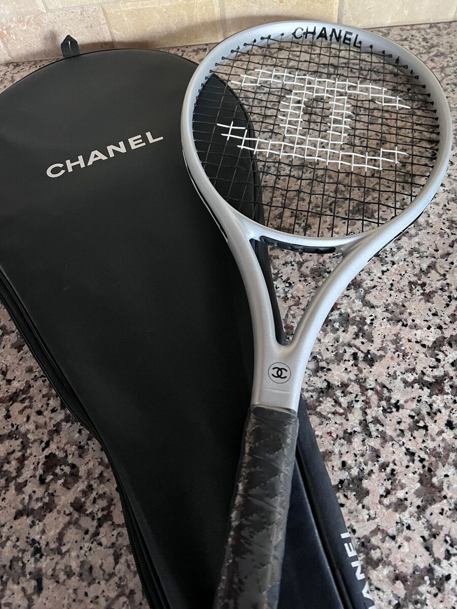 CHANEL TENNIS SILVER BLACK CC LOGO RACKET LEATHER HANDLE CHANEL TENNIS SILVER BLACK CC LOGO RACKET LEATHER HANDLE