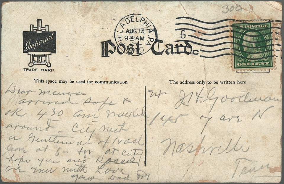 Pennsylvania Railroad Station Pittsburgh Postcard 1910 Sent Nashville