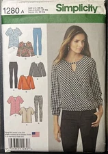 Simplicity 1280 Faux Wrap Top w Keyhole Neckline, Leggings Sz XS-XL UC Pattern