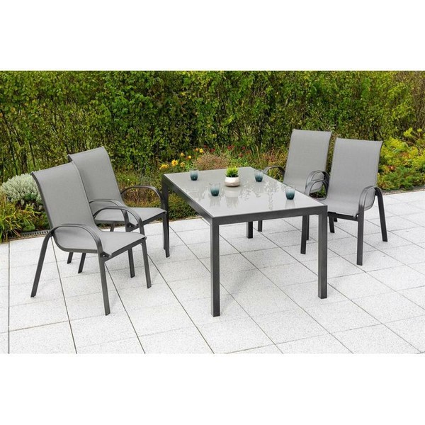 Merxx GartenmöBel Amalfi Set 5Tlg. 4 Stapelsessel + 1 Tisch Mit Glasplatte-image