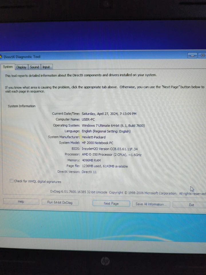 Ноутбук Hp 2000 (win твердотельный накопитель 7,90 ГБ, 4 ГБ Ram, процессор E-350, DVD, Wifi, веб-камера) - Изображение 2 из 4
