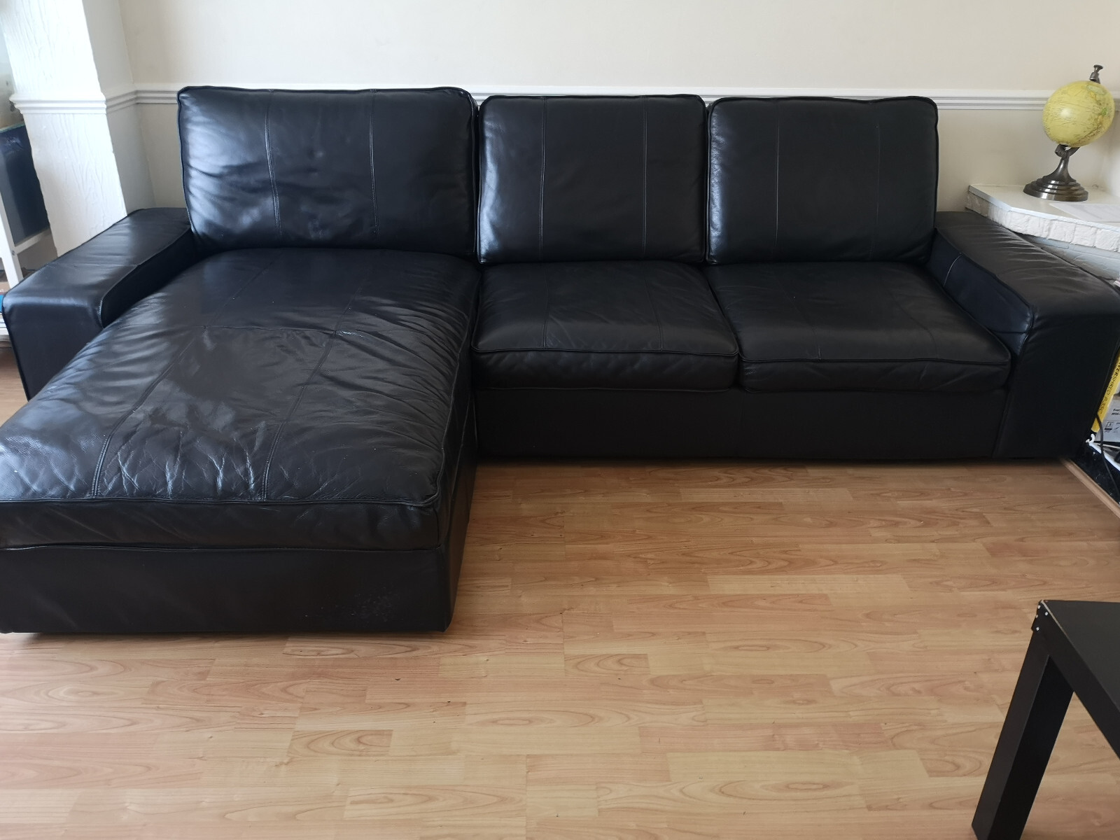 Black Leather Sofa and Chaise Lounge Seats eBay