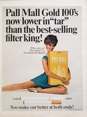 1969 Pall Mall Cigarettes Gold 100s Pretty Woman Vintage Dress Print Ad