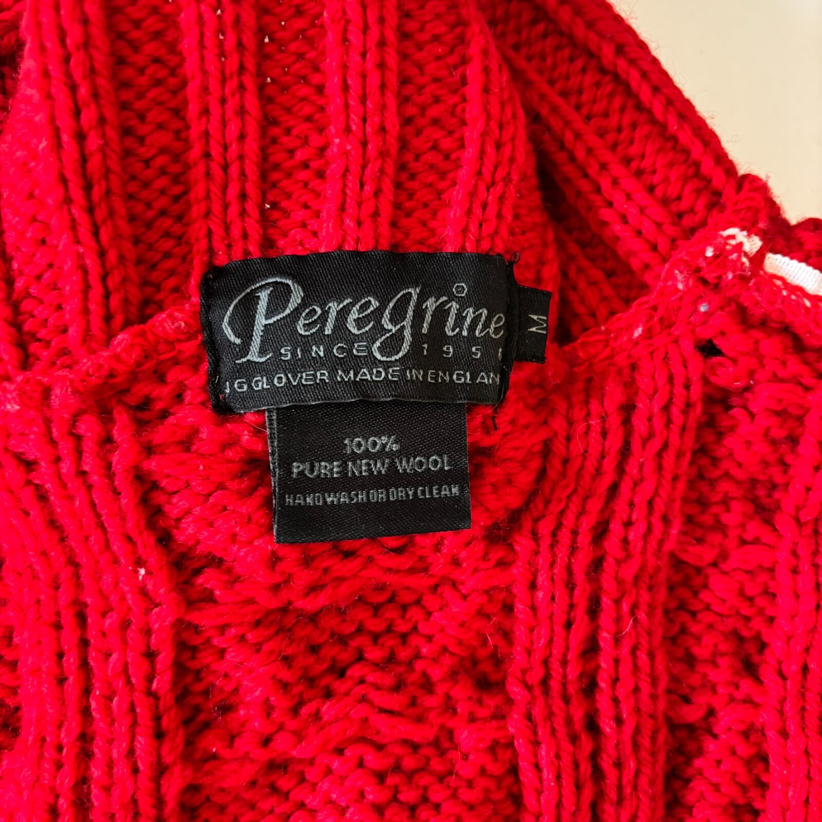 Vintage Peregrine Wool Sweater Cardigan Cable Knit Red Medium Missing 1 Button