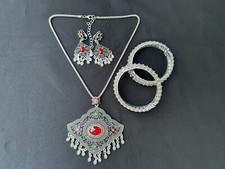 Thai Lanna Jewelry Set Necklace, Earrings, Bracelet Accessories Thai Costume