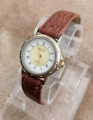 Montre Femme Vintage MATY Classique Cuir Métal Doré Quartz