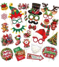 30 PCS Christmas Photo Booth Props Kit - Funny Holiday Masks, Glasses, Beard Set