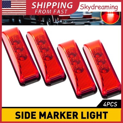 4* Red 3LED 4'' Waterproof Side Marker Lights Truck Trailer Strim Clearance Lamps