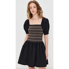 Madewell Poplin Puff Sleeve Mini Dress Jet Black Cotton Smocked Small NWT